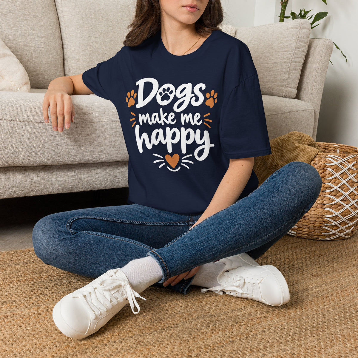 Dogs Make Me Happy T-Shirt — Cute Paw Print Dog Lover Tee