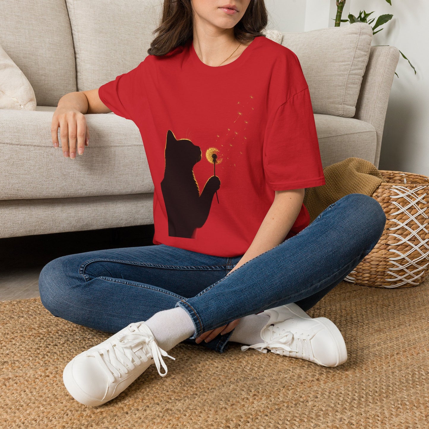 Cat Silhouette Dandelion Tee — Whimsical Night Cat T-Shirt