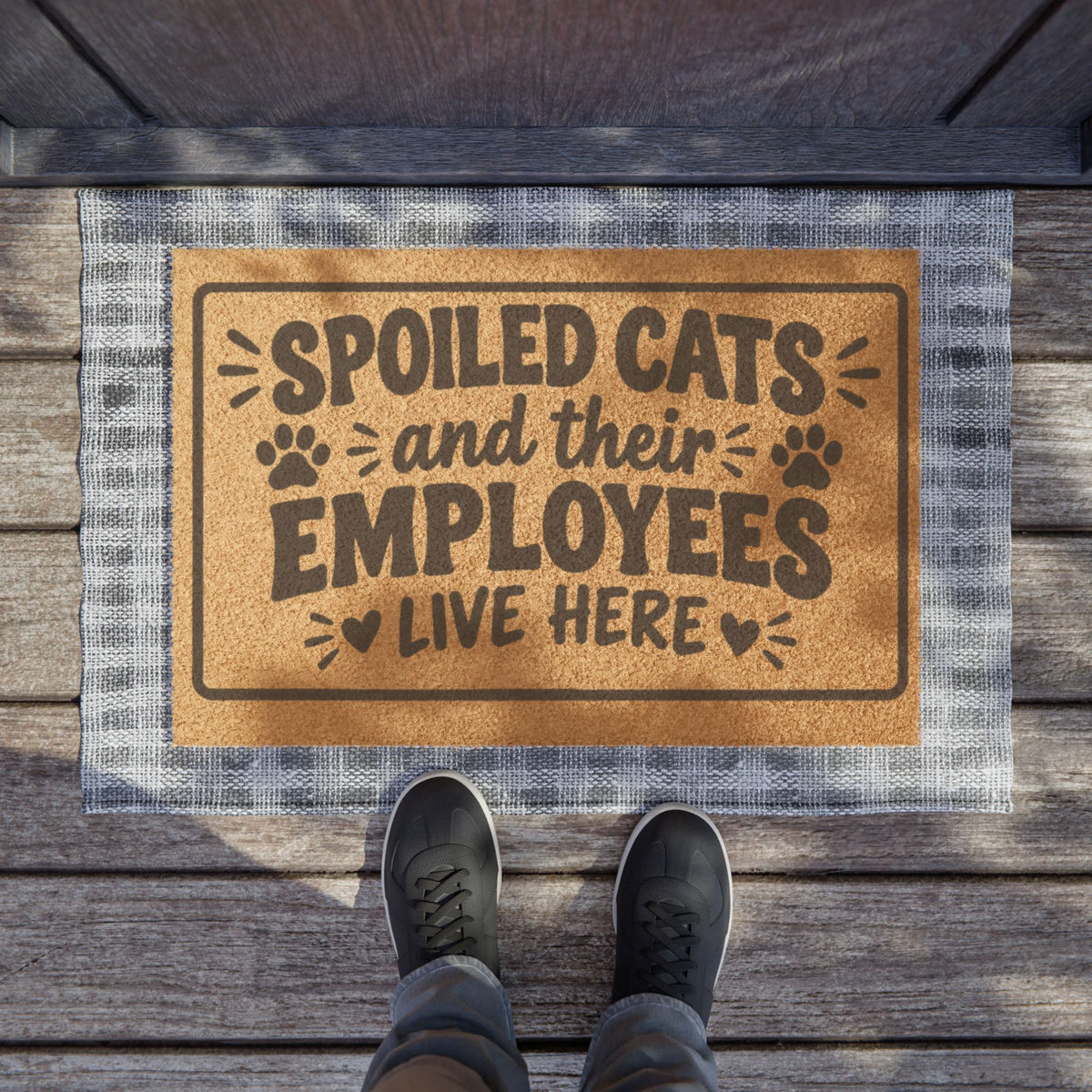 Doormat — "Spoiled Cats and Their Employees Live Here" Funny Cat Lover Welcome Mat