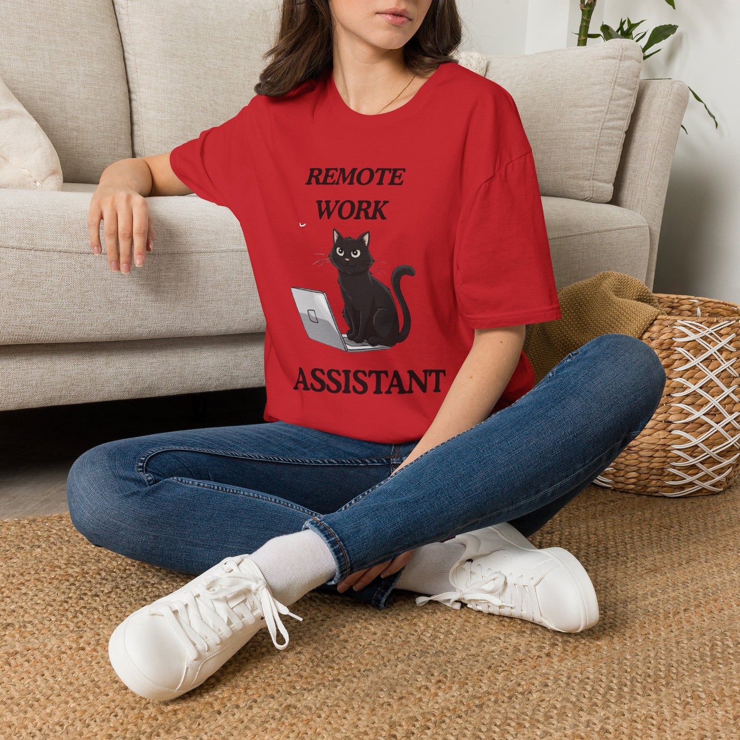 Remote Work Assistant T-Shirt — Cute Black Cat Laptop Tee for WFH