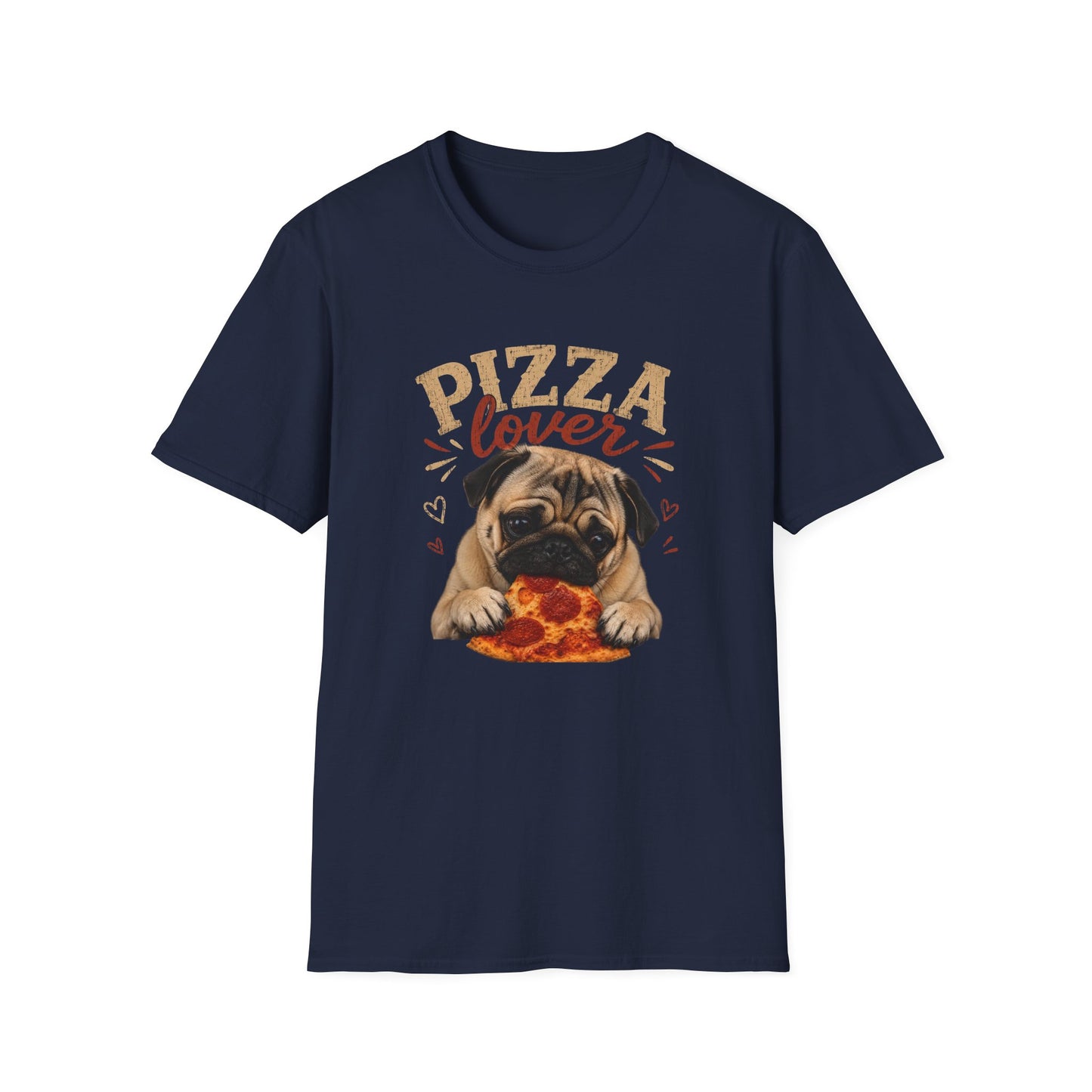 Pizza Lover Pug T-Shirt — Cute Dog & Pizza Graphic Tee for Pet and Food Fans