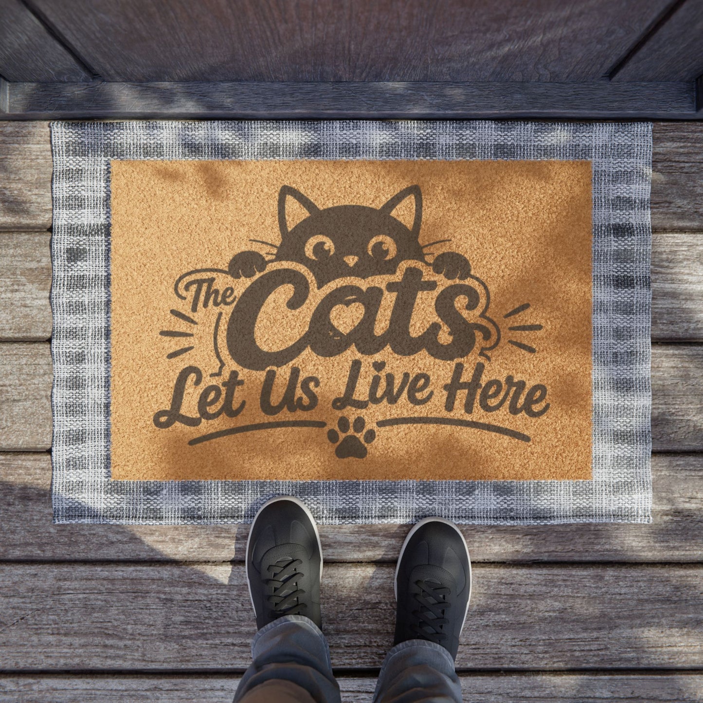 Doormat – "The Cats Let Us Live Here" Coir Welcome Mat for Cat Lovers