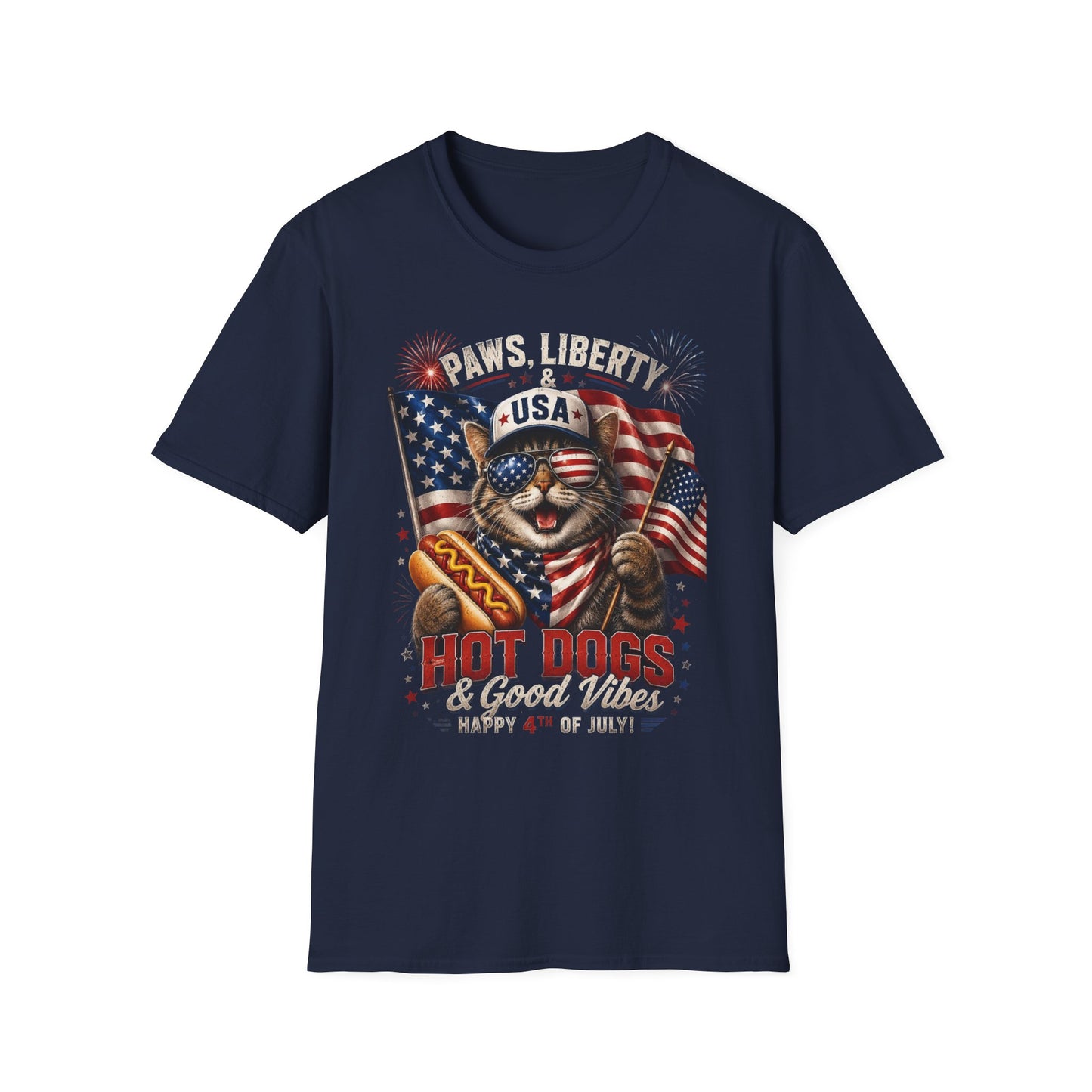 Paws, Liberty & USA Cat T-Shirt — Patriotic 4th of July Cat Graphic Tee