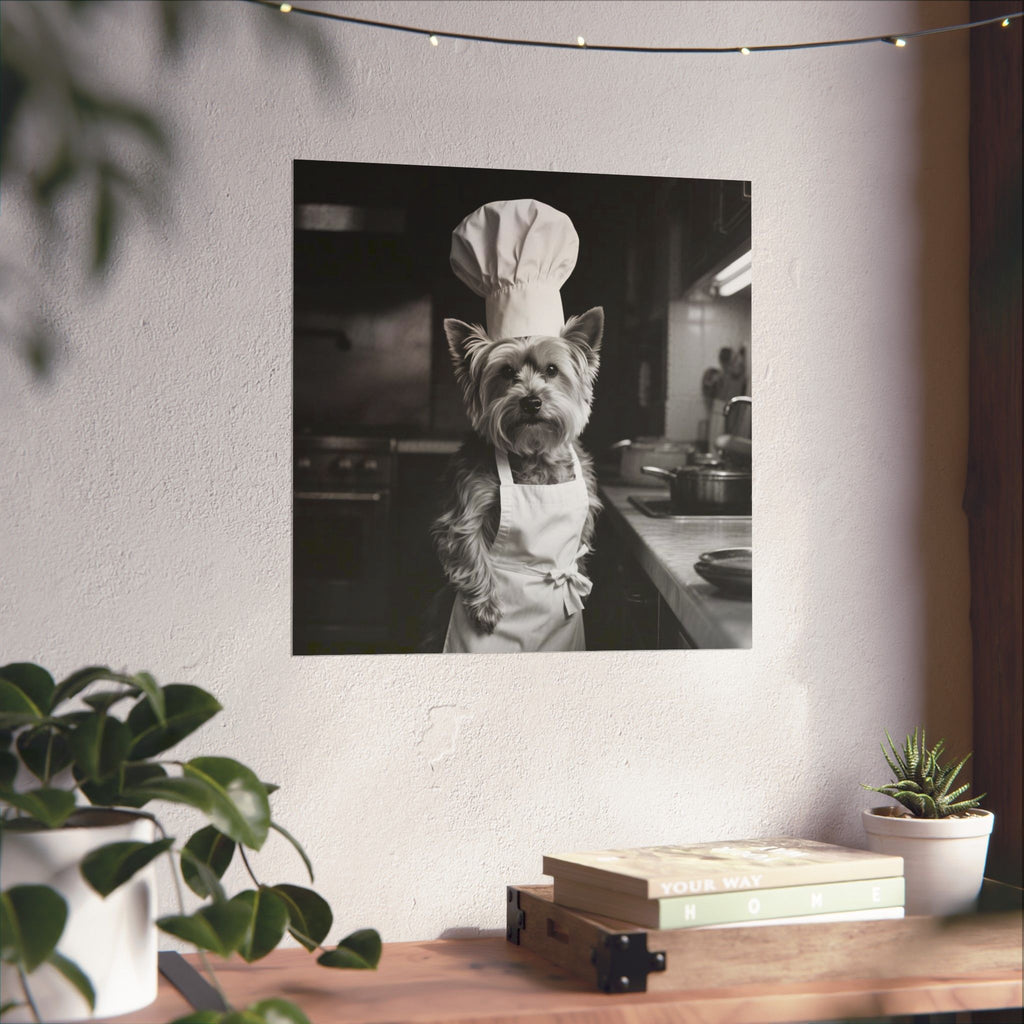 Chef Dog Poster — Matte Vertical Kitchen Wall Art (Yorkshire Terrier in Chef Hat)