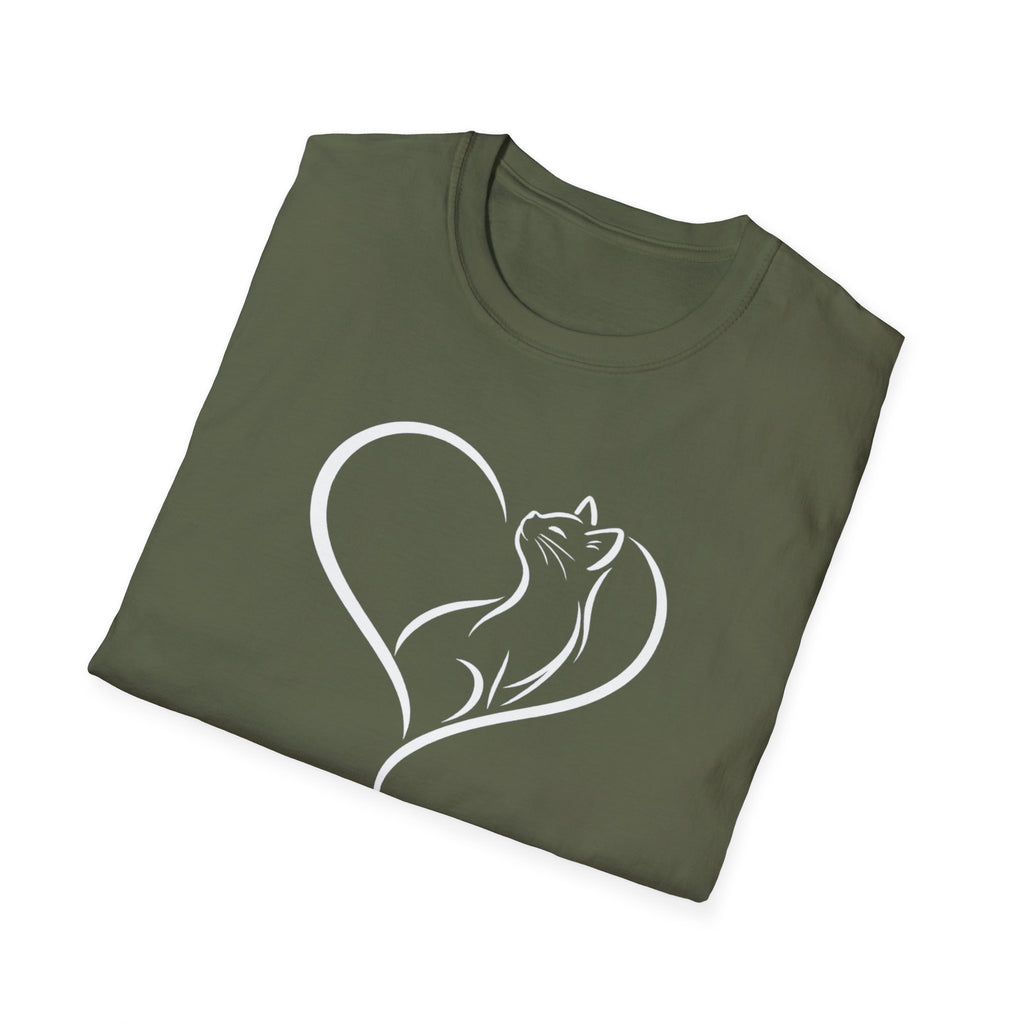 Cat Heart T-Shirt — Minimal Silhouette Cat Lover Tee