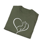 Cat Heart T-Shirt — Minimal Silhouette Cat Lover Tee