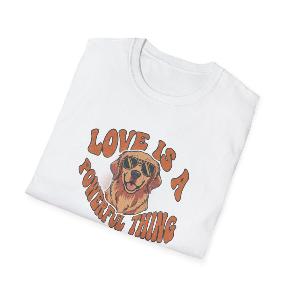 T-Shirt — "Love Is a Powerful Thing" Golden Retriever Graphic Tee