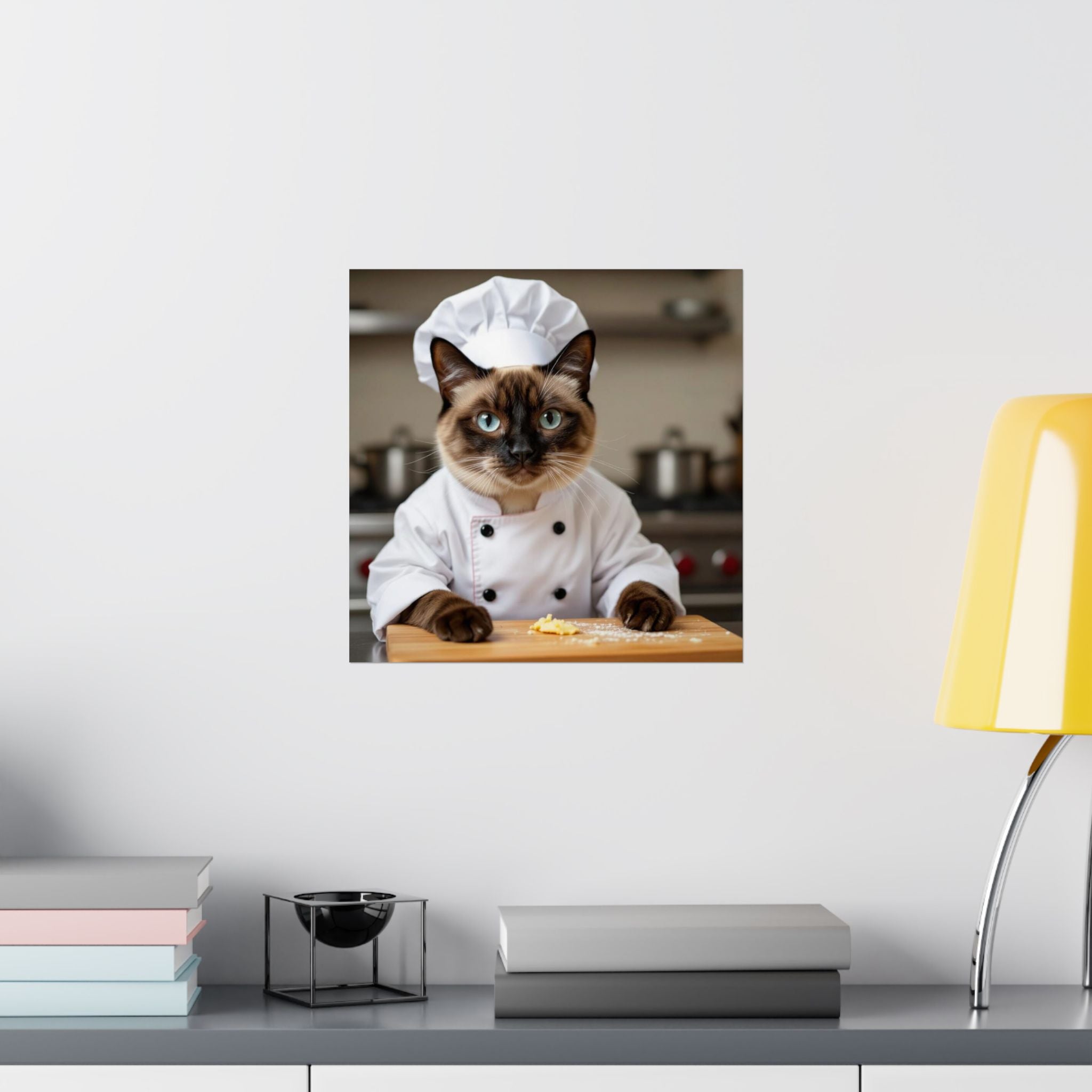 Chef Cat Poster — Cute Siamese Cat in Chef Outfit Matte Vertical Wall Art