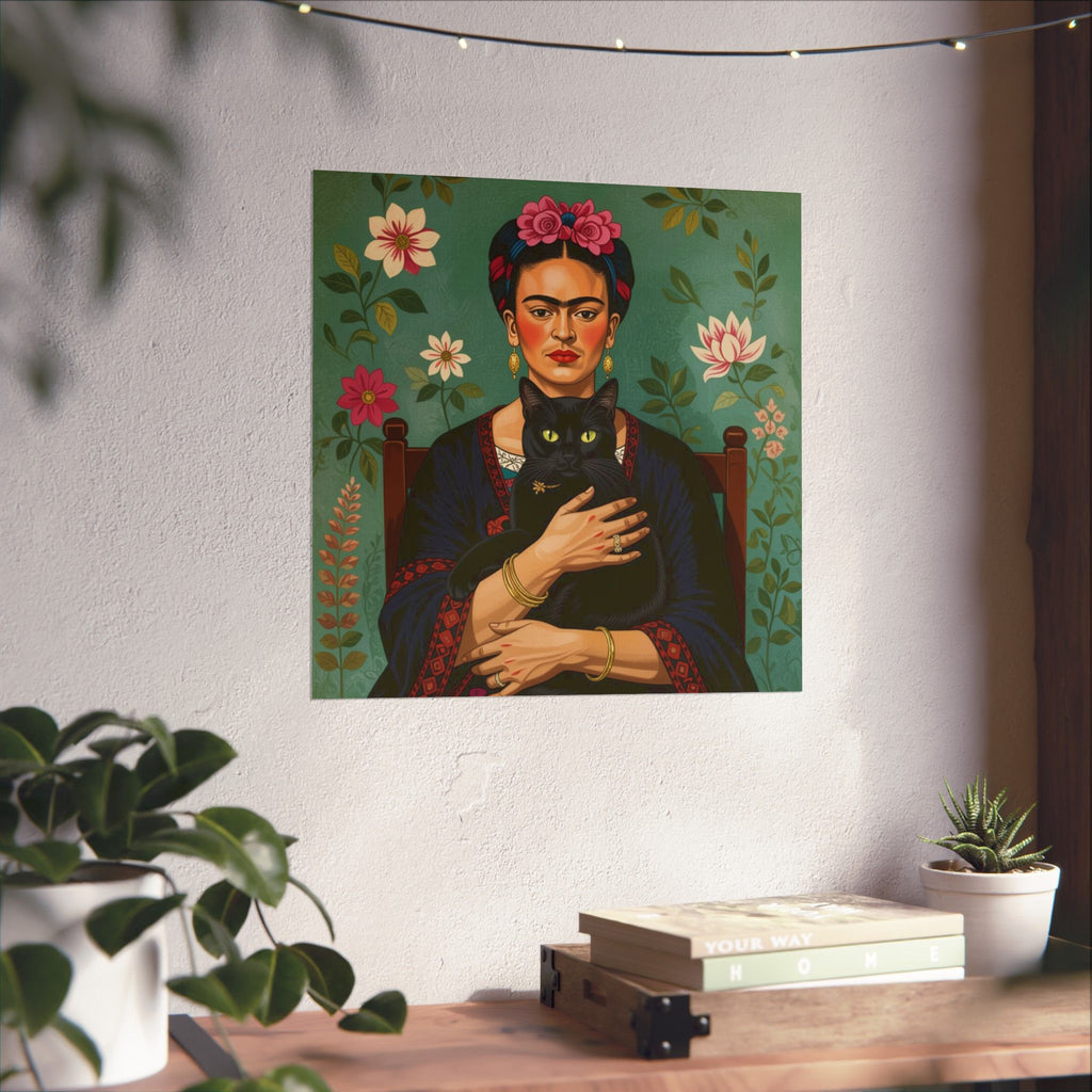 Frida Cat Portrait Poster — Matte Vertical Art Print