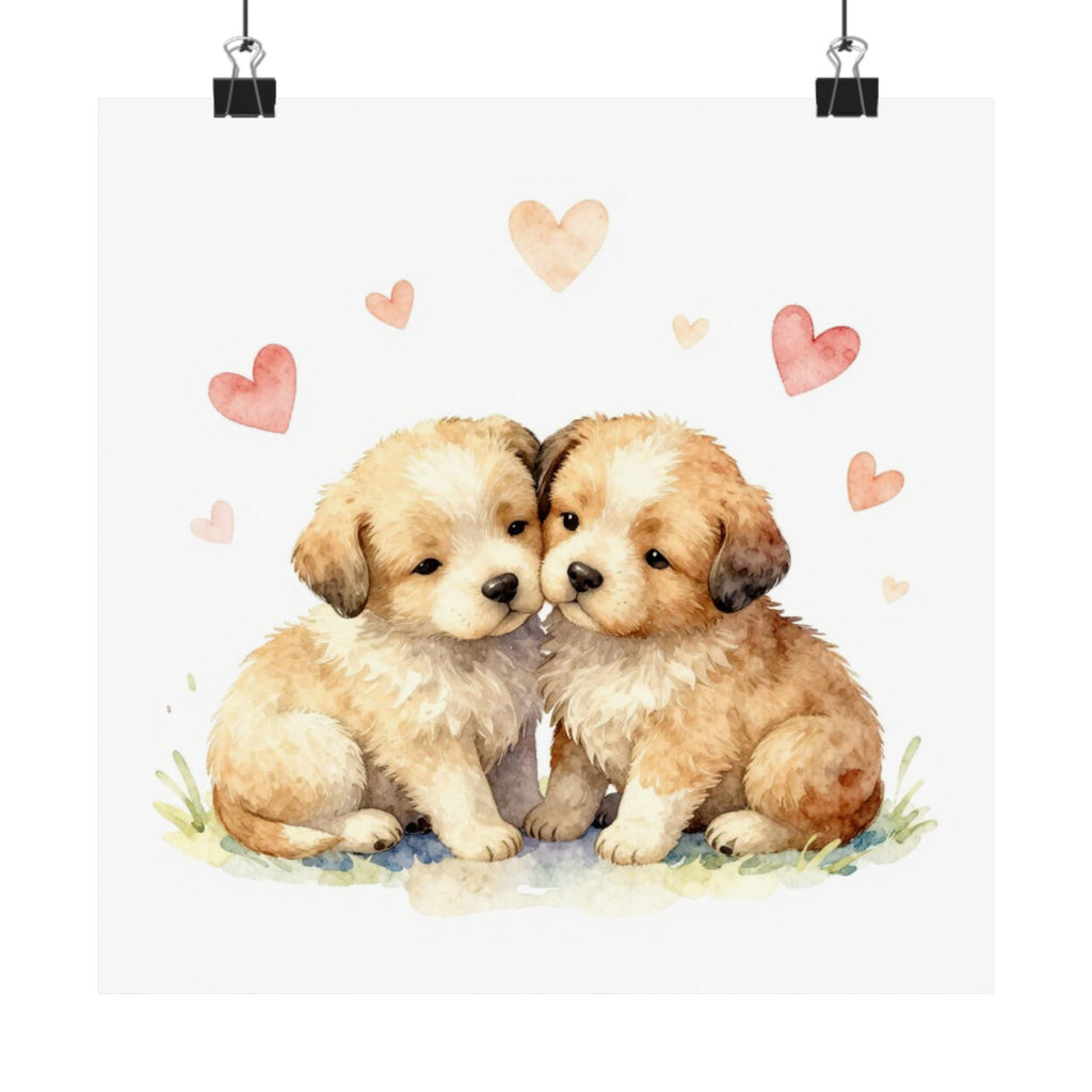 Puppy Love Matte Poster — Watercolor Puppies with Hearts