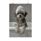Dog Spa Poster — Cute Puppy in Towel Matte Vertical Wall Art