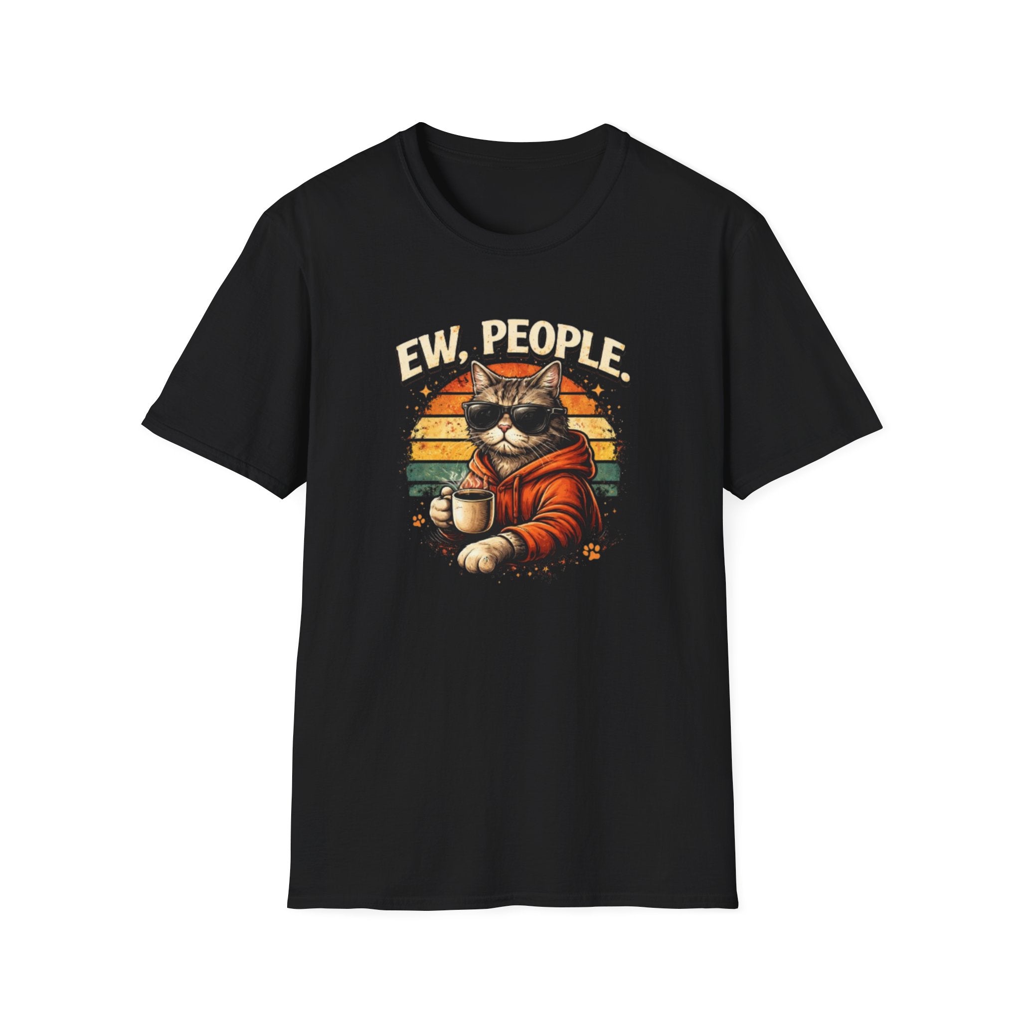 Cat Coffee Vintage T-Shirt — "Ew, People" Retro Cat with Mug Graphic