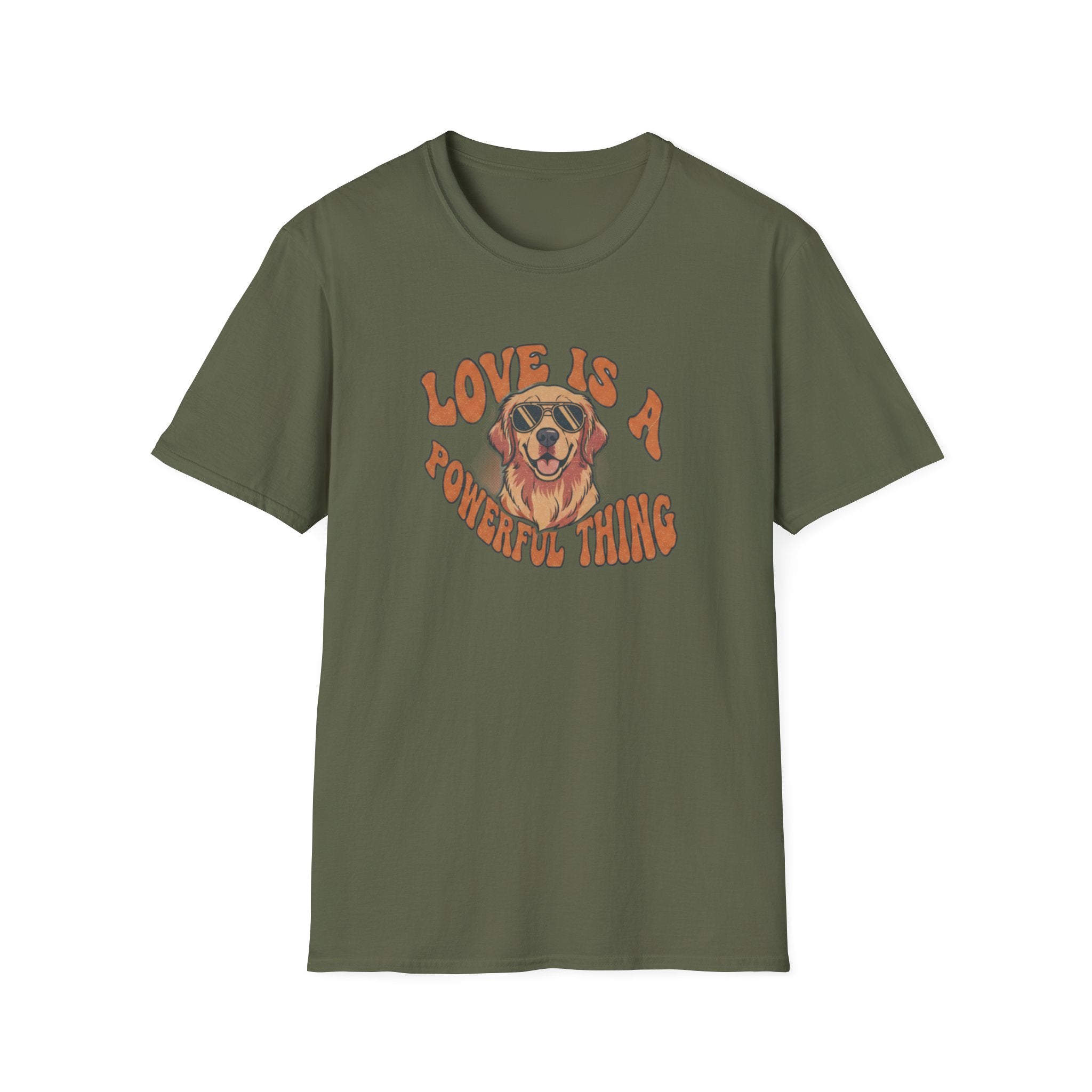 T-Shirt — "Love Is a Powerful Thing" Golden Retriever Graphic Tee
