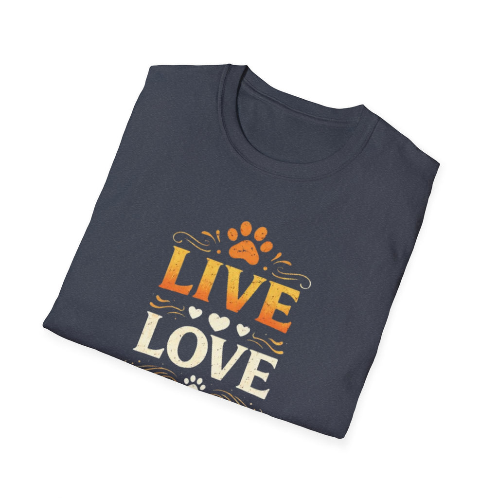 Live Love Meow T-Shirt — Cute Cat Paw Graphic Tee for Cat Lovers