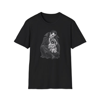 Vampire Holding Pug T‑Shirt — Gothic Cute Dog Tee