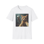 Alien Selfie T‑Shirt — Cute Ginger Cat & UFO Friend Graphic Tee