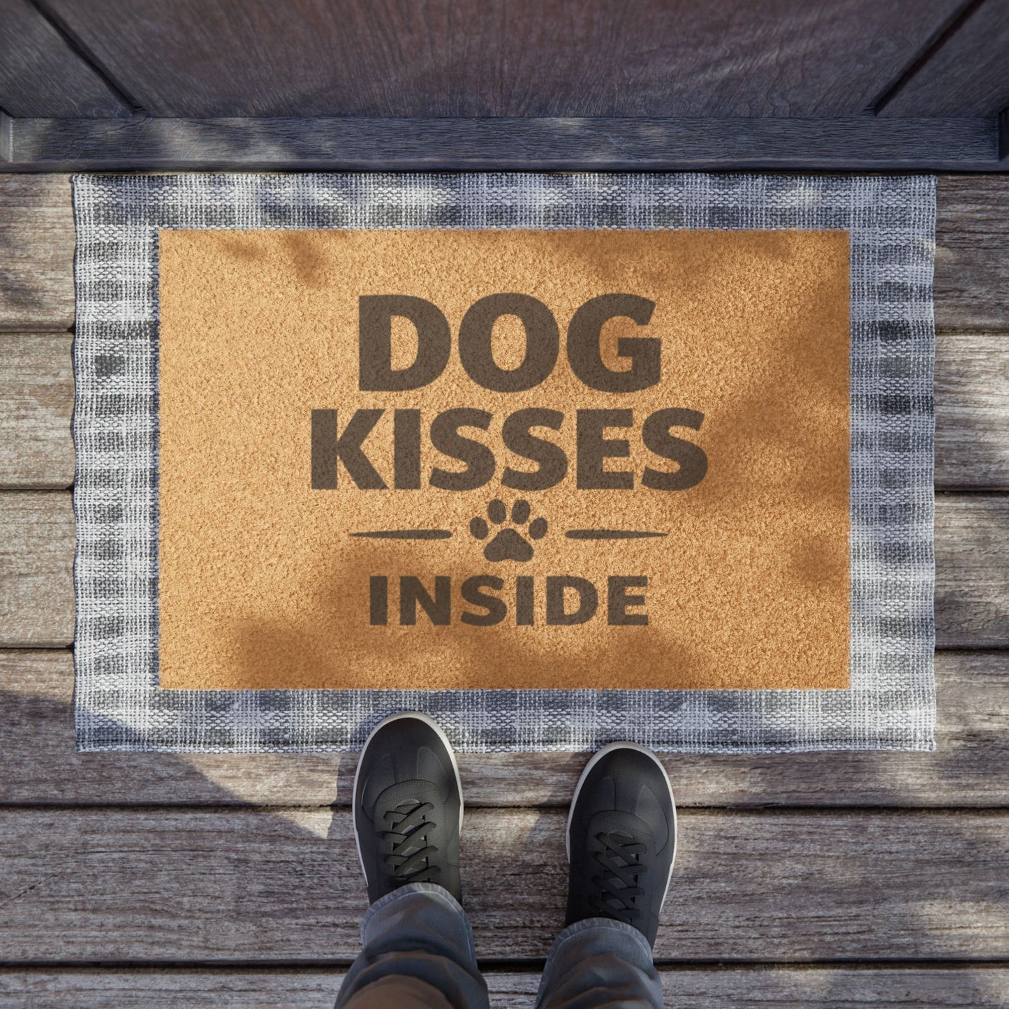 Dog Kisses Inside Doormat — Funny Paw Print Welcome Mat for Dog Lovers