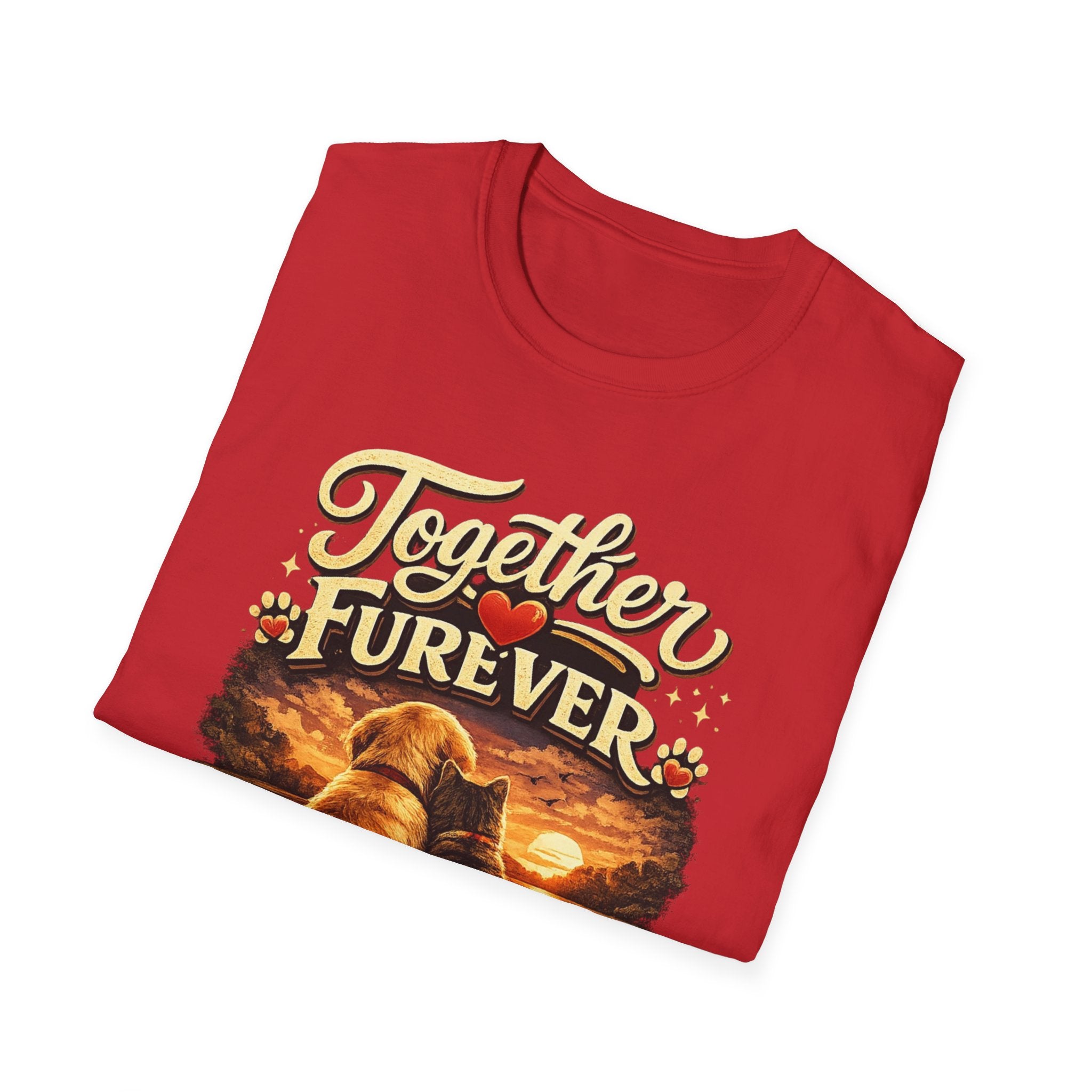 T-Shirt — "Together Furever" Dog and cat Sunset Graphic Tee