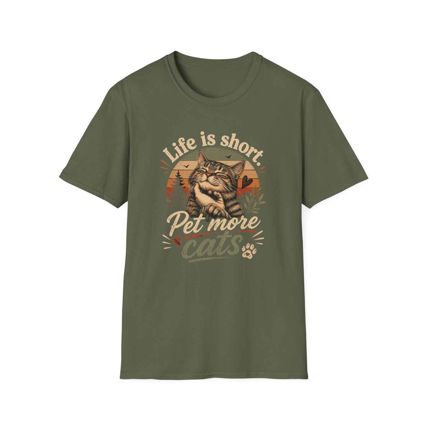 T-Shirt — "Life Is Short, Pet More Cats" Vintage Cat Tee