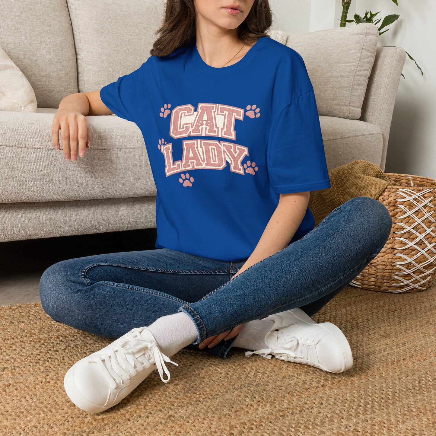 Cat Lady T-Shirt — Cute Pink Paw Print Graphic Tee for Cat Lovers