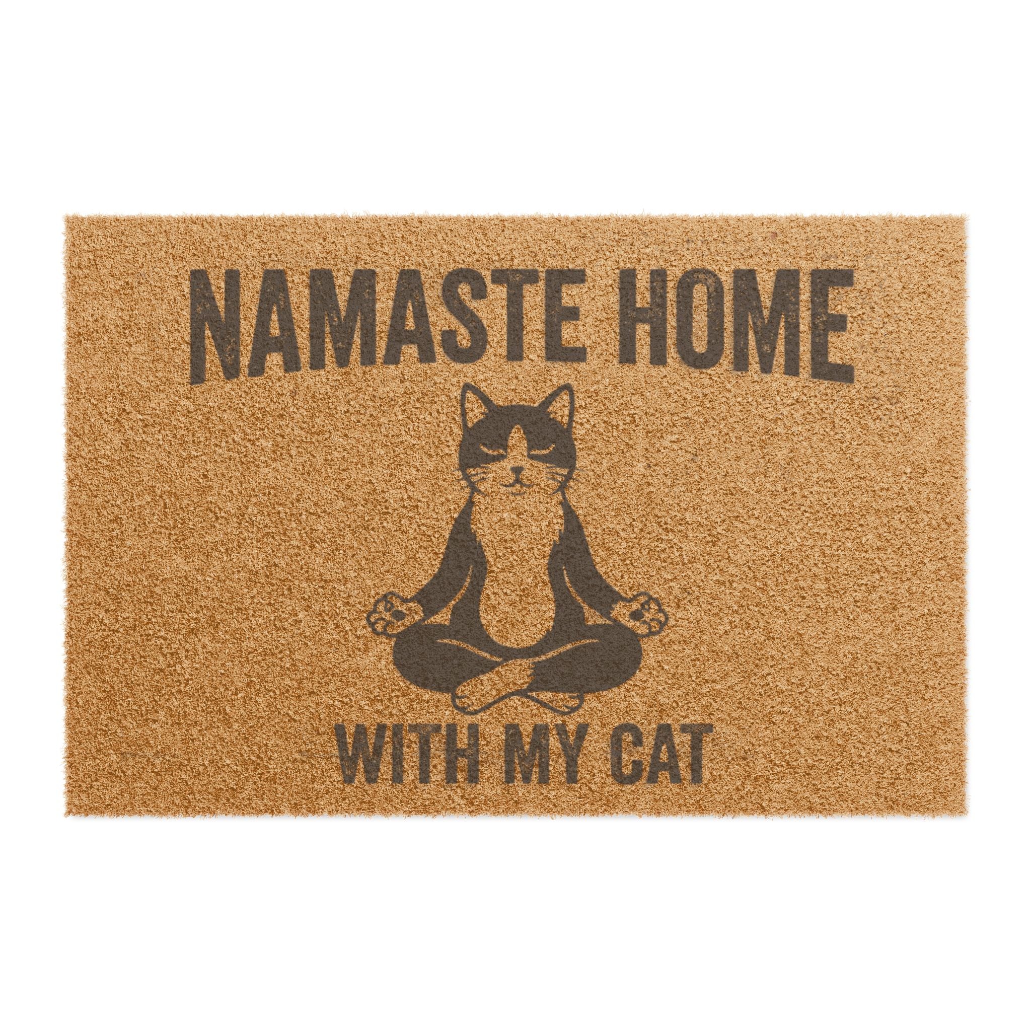 Namaste Home Doormat — "Namaste Home With My Cat" Cat Yoga Welcome Mat