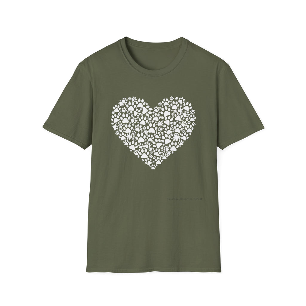 Paw Heart T-Shirt — White Doodle Paw Heart Graphic Tee