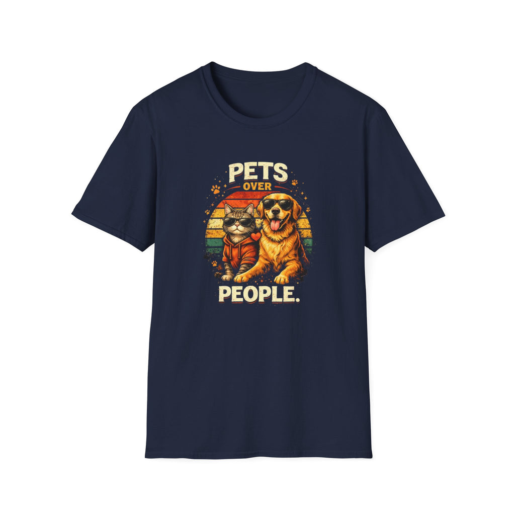 Pets Over People T-Shirt — Retro Cat & Dog Graphic Tee for Pet Lovers