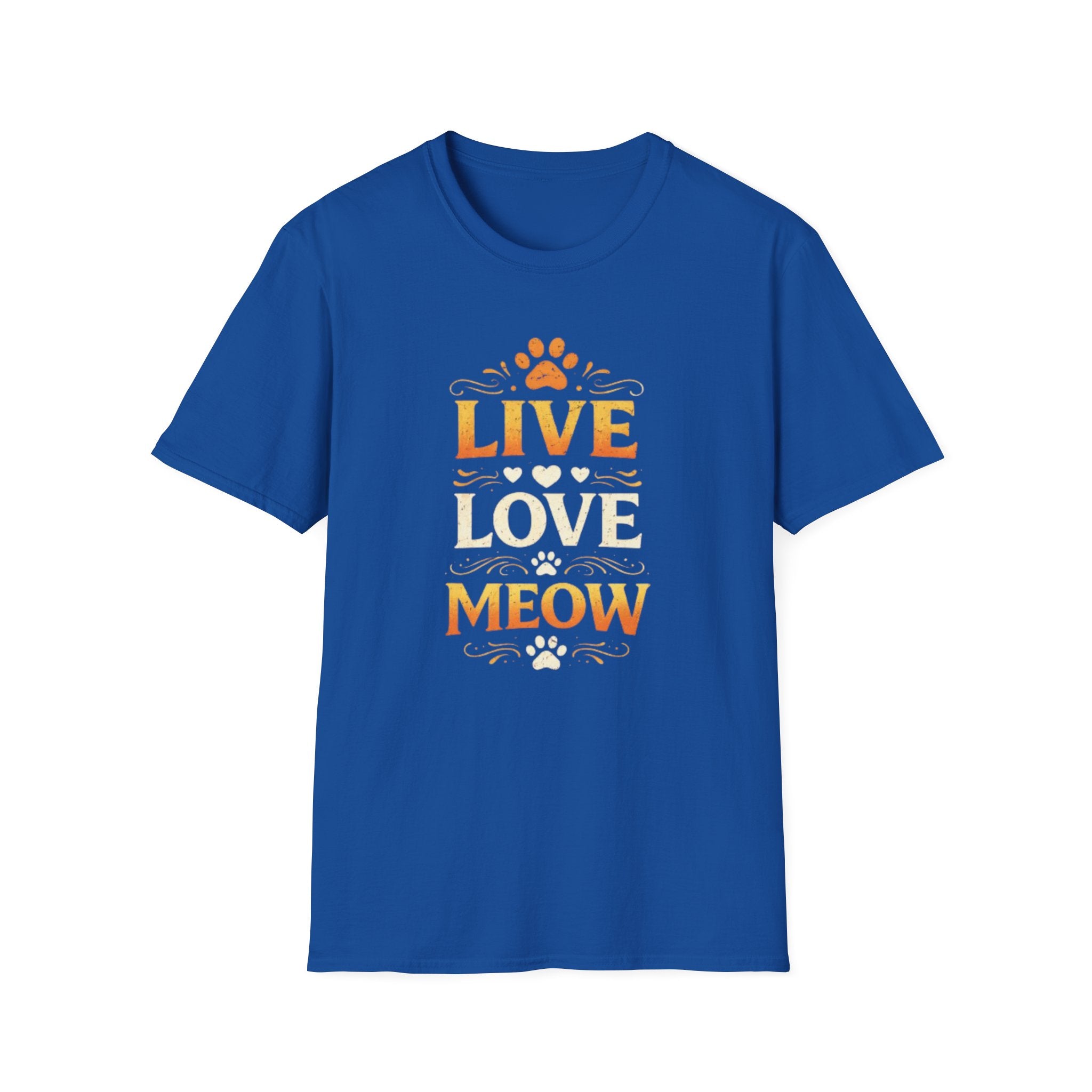 Live Love Meow T-Shirt — Cute Cat Paw Graphic Tee for Cat Lovers