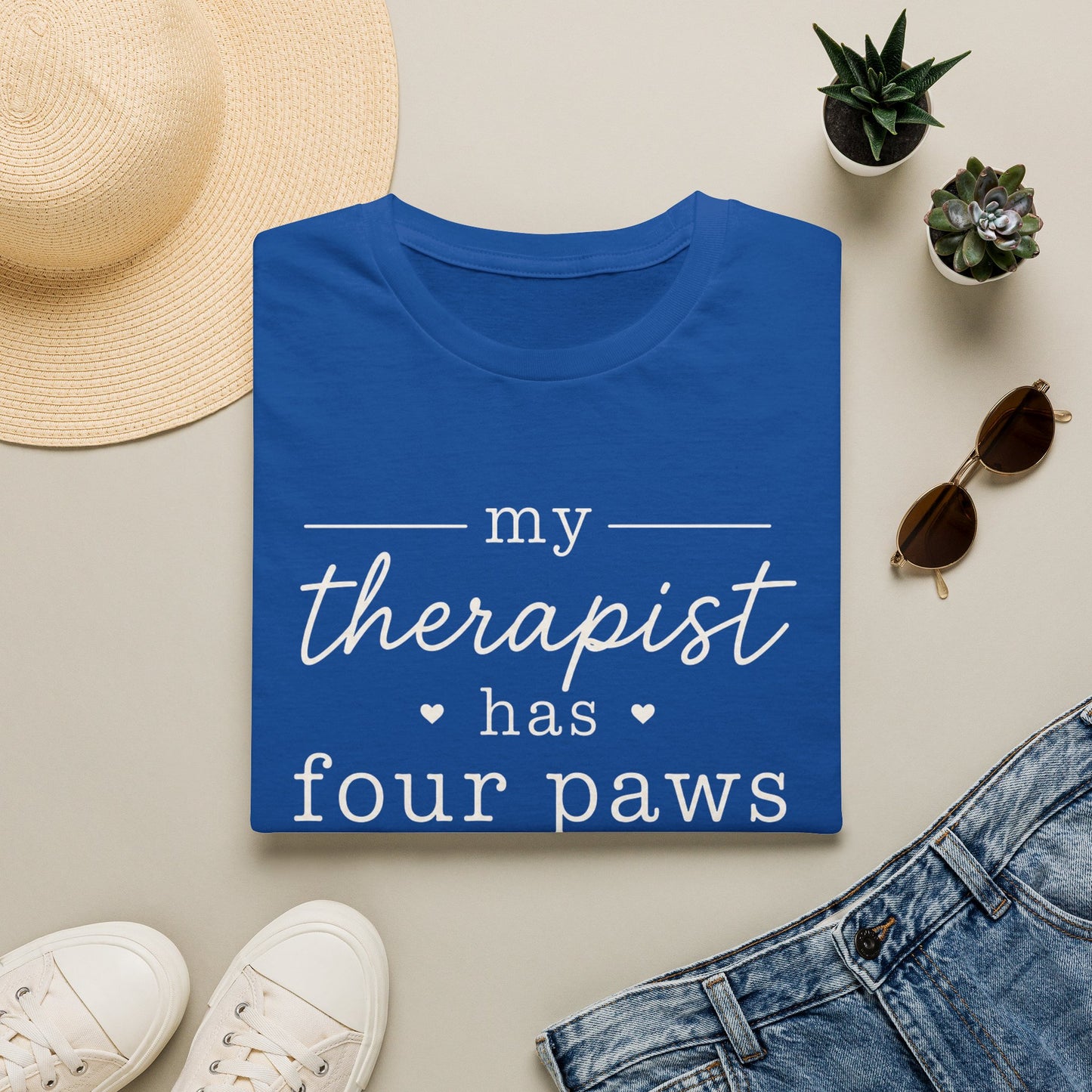 Pet Lover T-Shirt — "My Therapist Has Four Paws" Cute Dog & Cat Therapy Tee