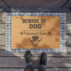 Doormat — "Beware of Dog: Professional Licker" Funny Paw Print Coir Welcome Mat