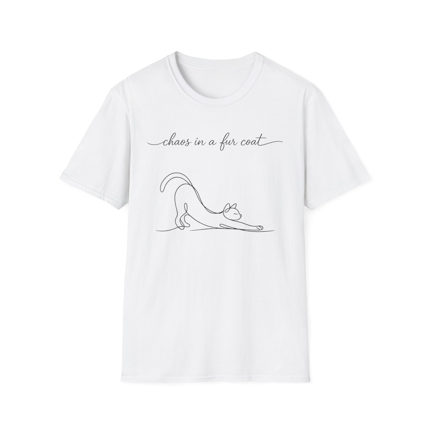Cat Line Art T-Shirt — "chaos in a fur coat" Minimalist Cat Shirt