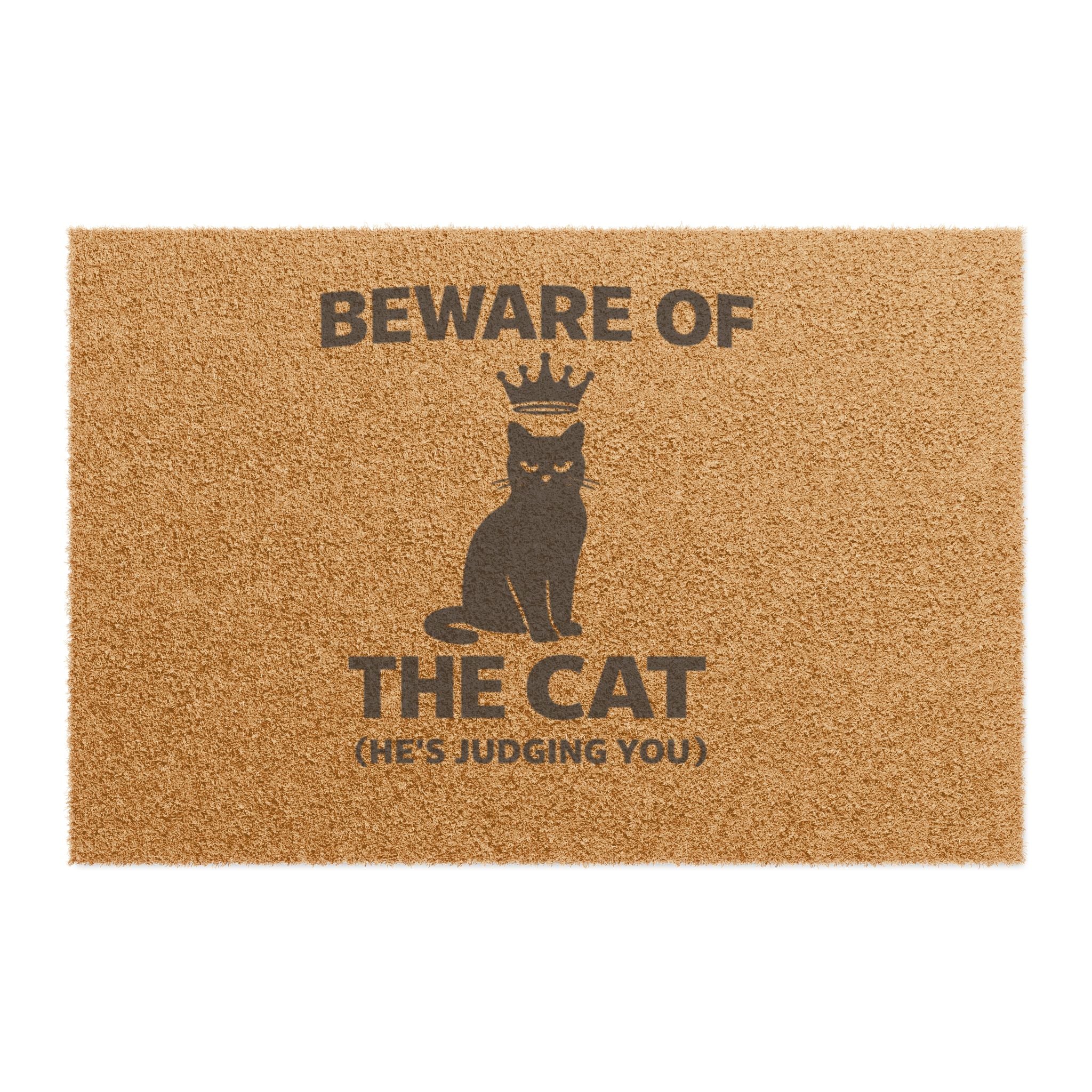 Beware of the Cat Doormat — Funny Welcome Mat with Crowned Cat (She’s Judging You)