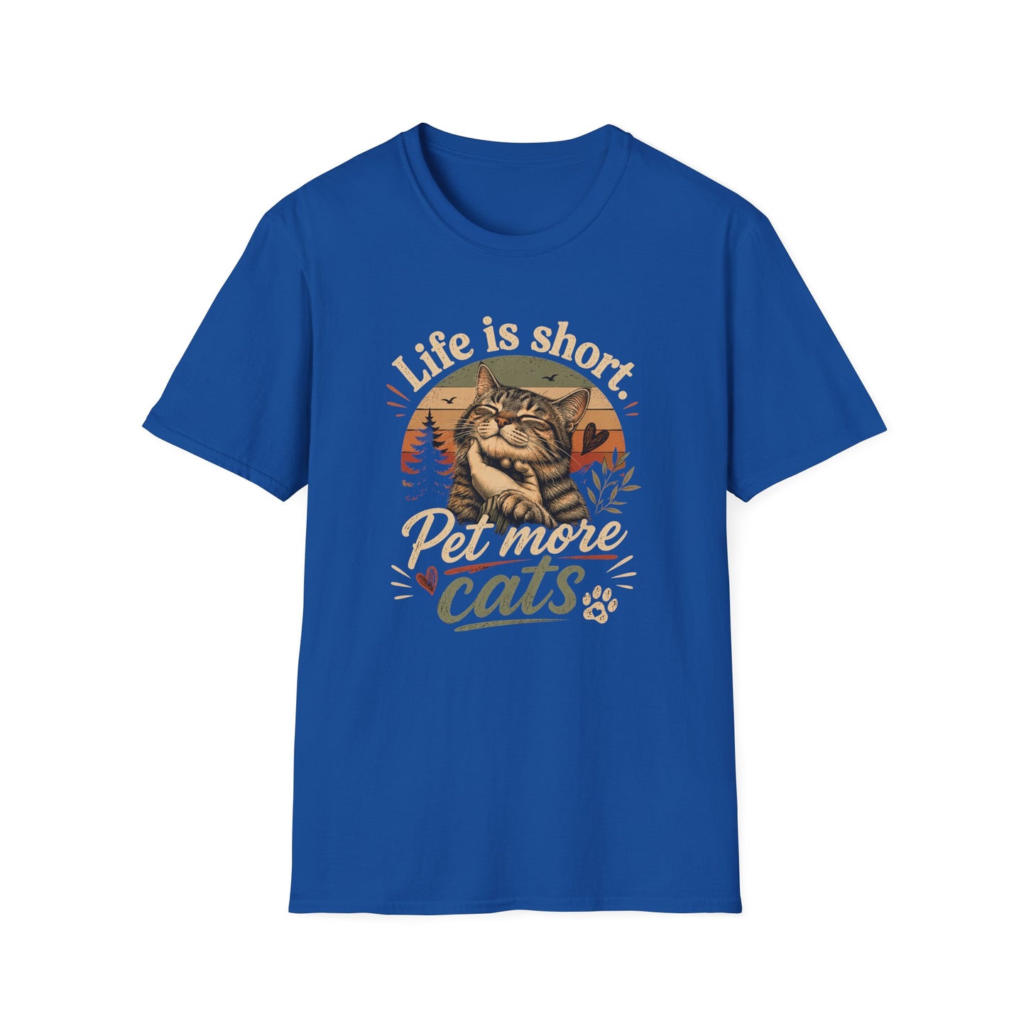 T-Shirt — "Life Is Short, Pet More Cats" Vintage Cat Tee