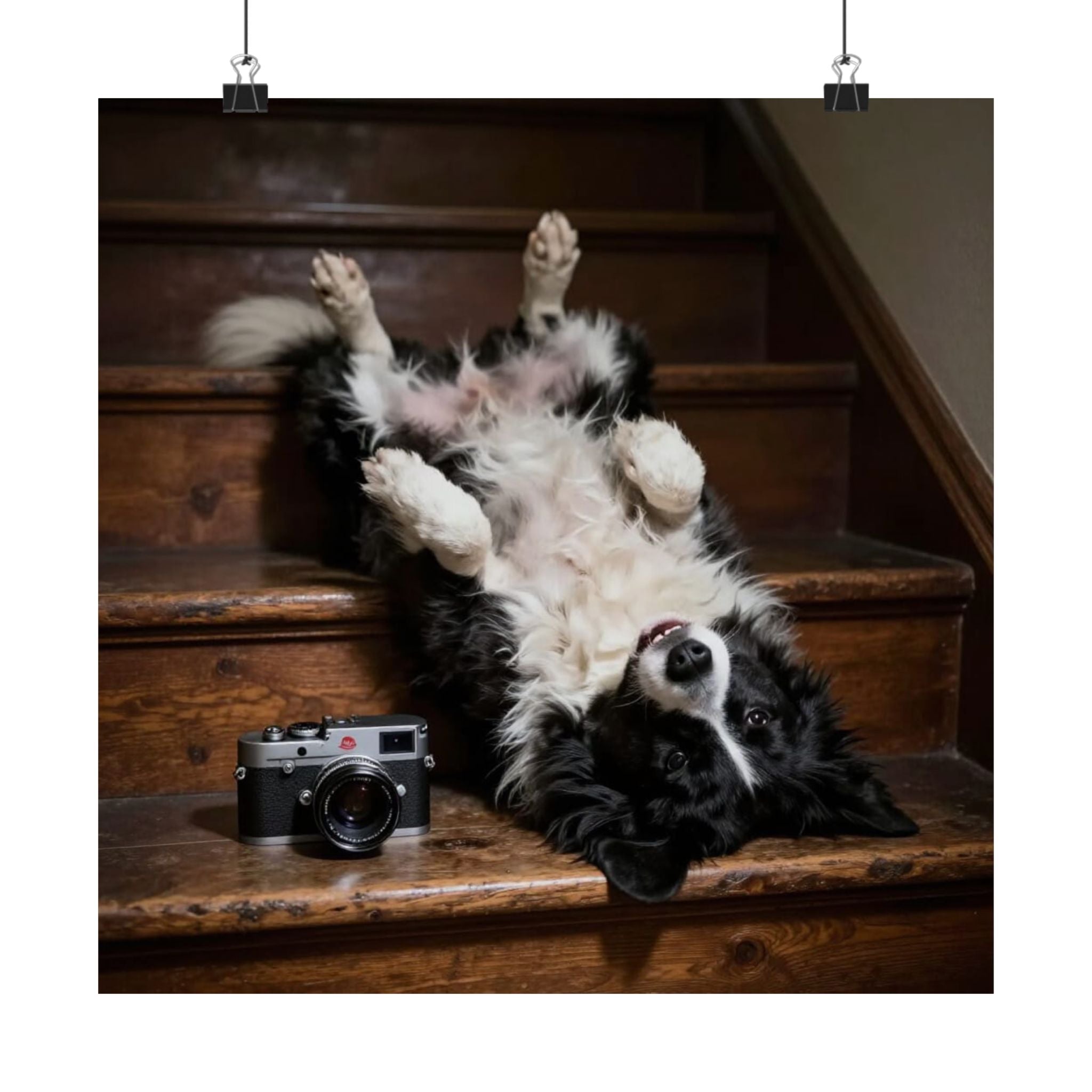 Border Collie Stairway Photo Poster — Playful Dog Wall Art