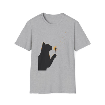 Cat Silhouette Dandelion Tee — Whimsical Night Cat T-Shirt