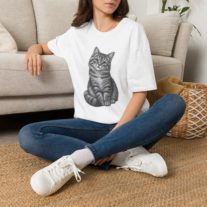 Cat Portrait T-Shirt — Realistic Gray Tabby Kitten Tee