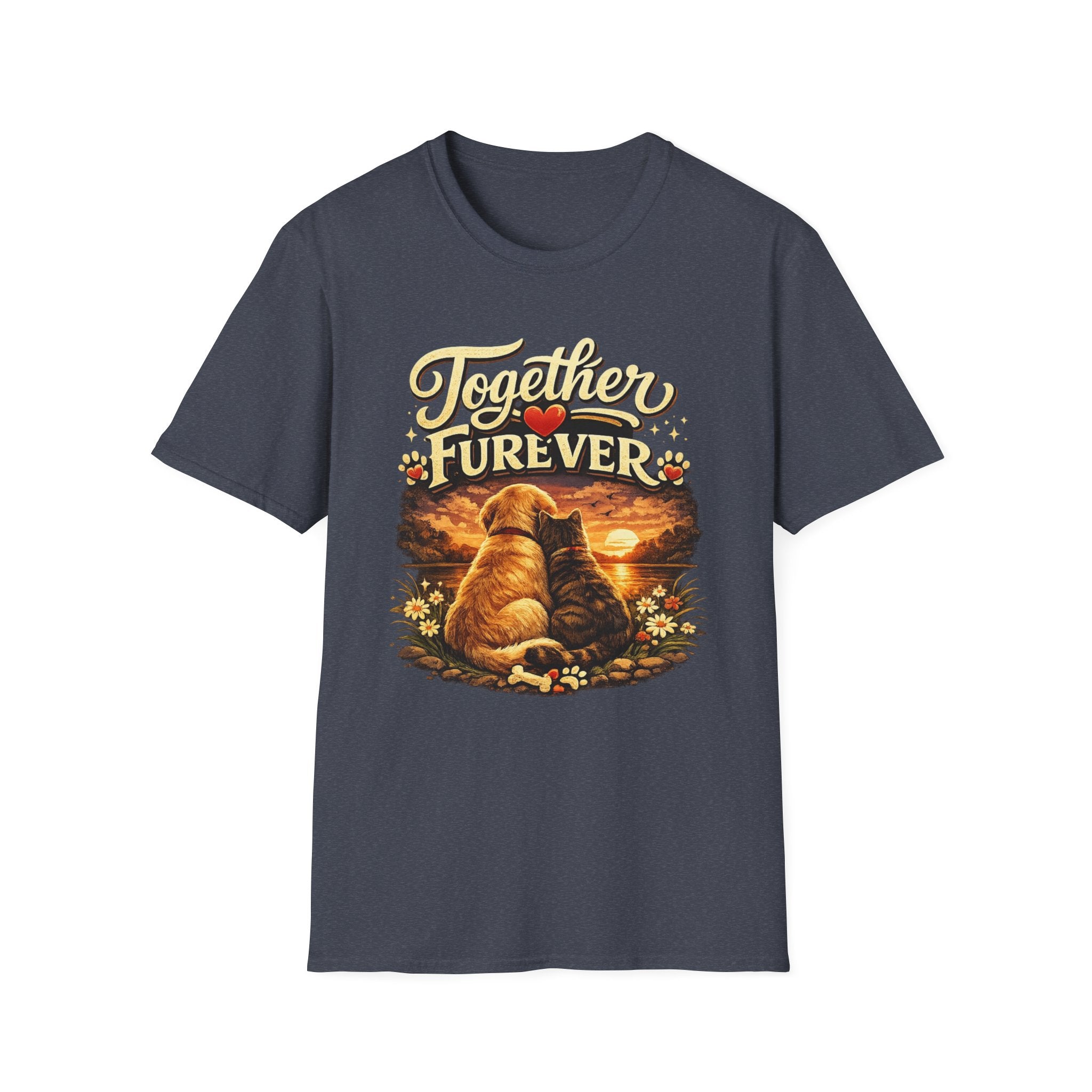 T-Shirt — "Together Furever" Dog and cat Sunset Graphic Tee