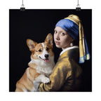 Corgi and the Girl with a Pearl Earring Matte Poster — Classical Pet Portrait Wall Art