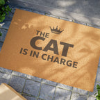 Cat Is In Charge Doormat — Funny Welcome Mat for Cat Lovers, Crown Design