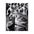 Funny Cat Selfie Poster — Matte Vertical Wall Art with Alien Photobomb
