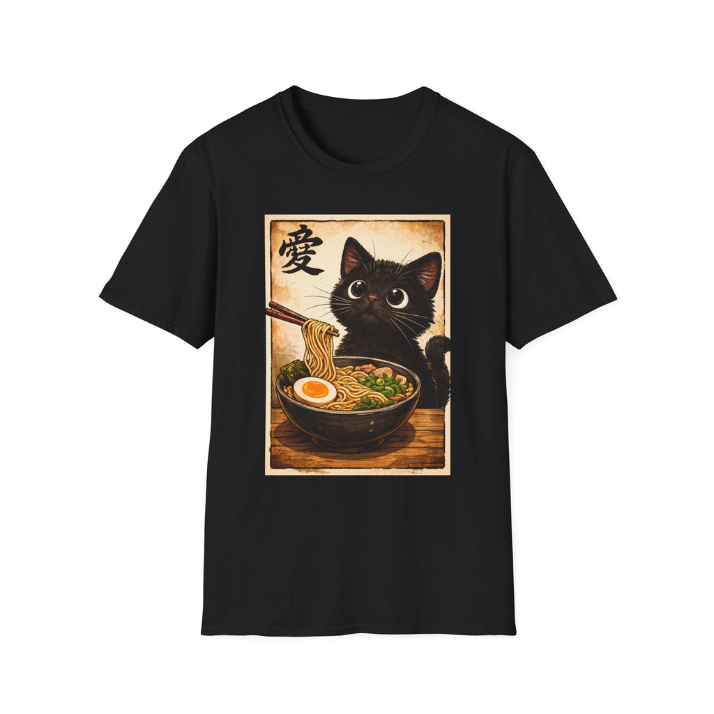 Cat Ramen T-Shirt — Cute Black Cat Eating Ramen Vintage Japanese Love Character