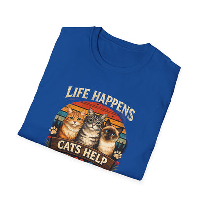 Life Happens Cats Help T-Shirt — Vintage Cat Lover Tee