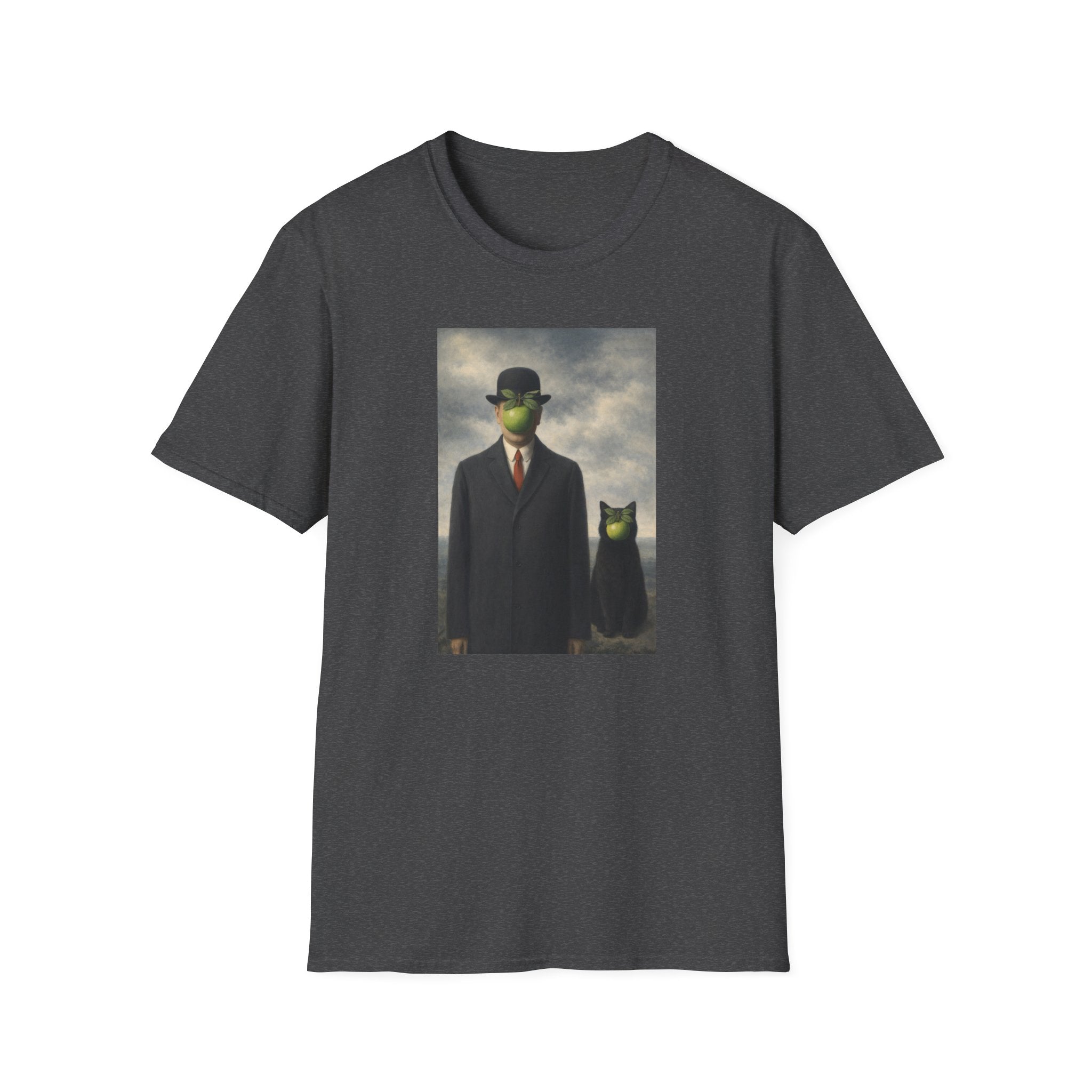 Surreal Magritte-Inspired Man with Apple T-Shirt — Vintage Surrealist Art Tee