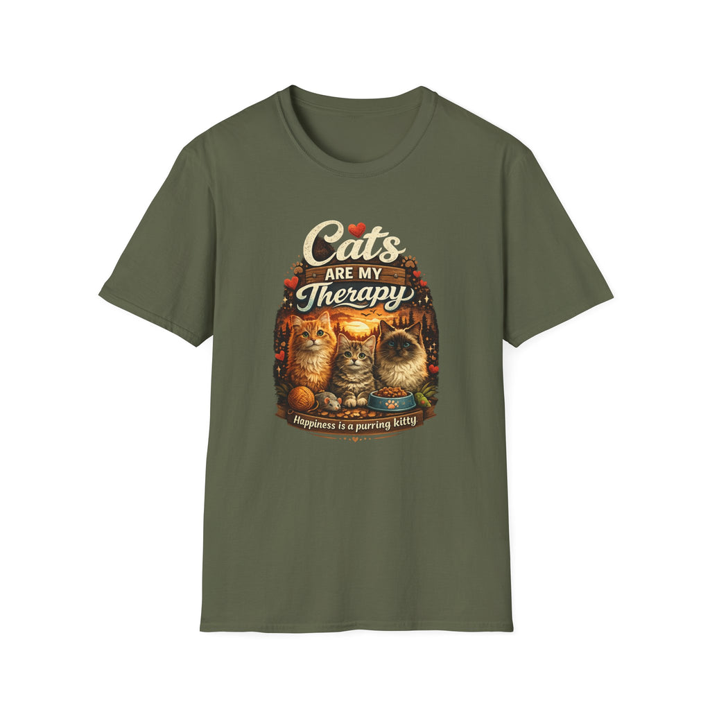 Cats Are My Therapy T-Shirt — Vintage Cozy Cat Lover Tee