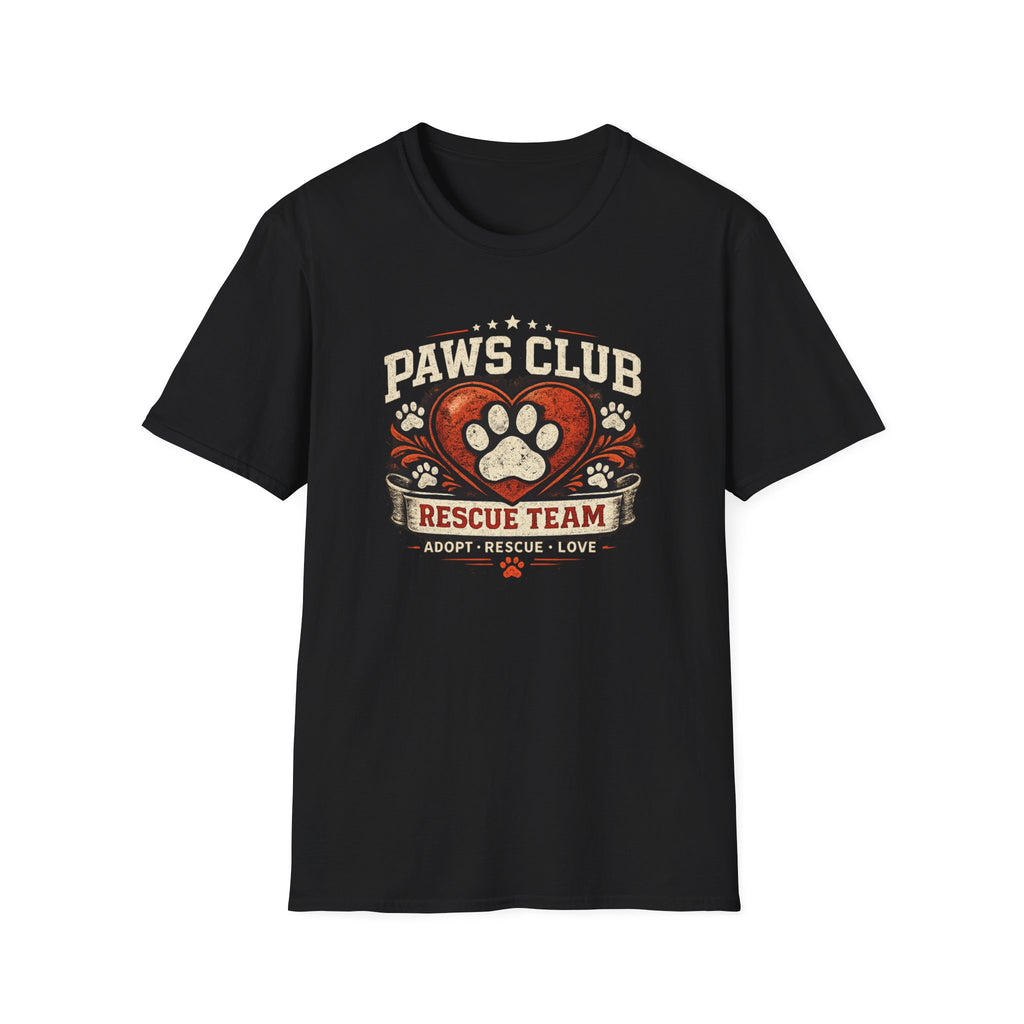 Paws Club Rescue Team T-Shirt – Adopt, Rescue, Love Dog & Cat Rescue Tee
