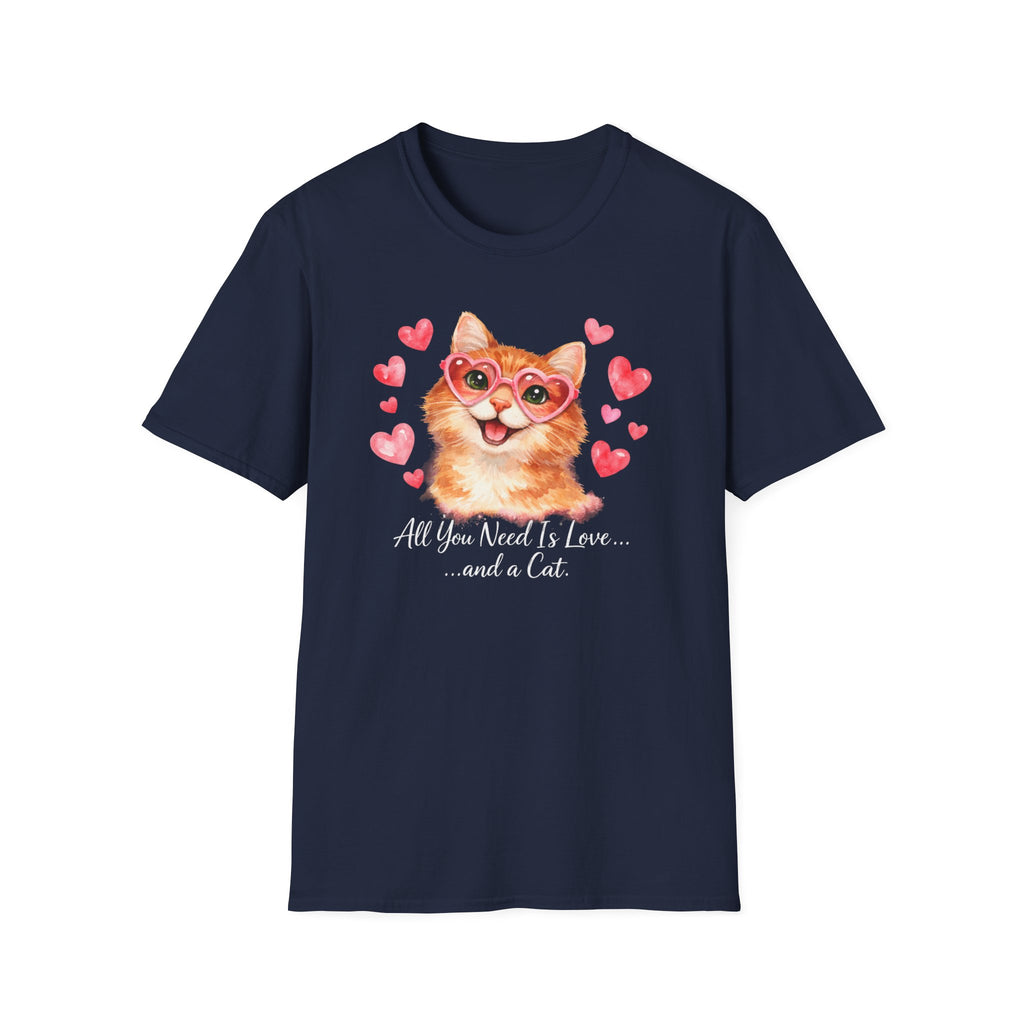 All You Need Is Love... and a Cat T-Shirt — Cute Heart Sunglasses Kitty Tee