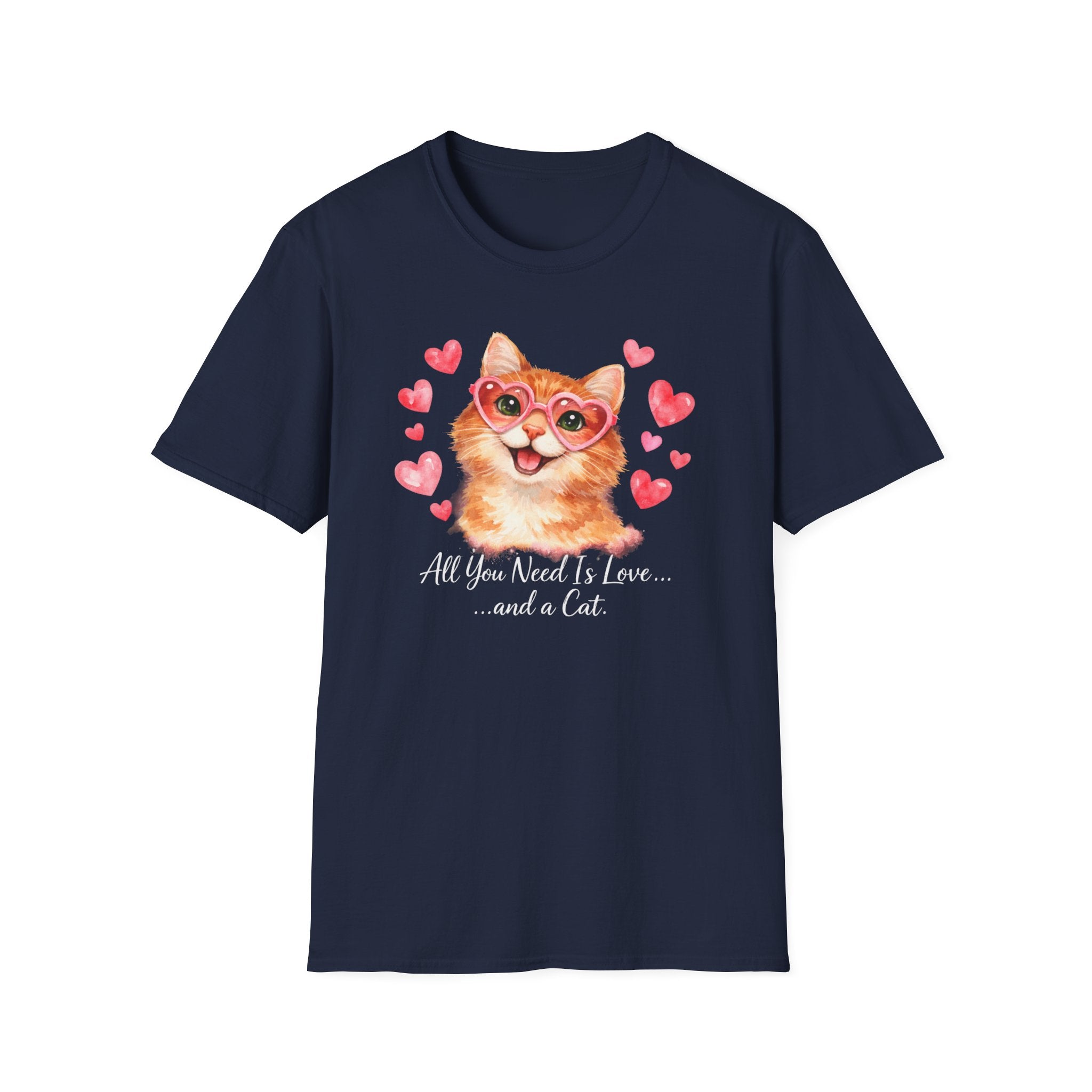 All You Need Is Love... and a Cat T-Shirt — Cute Heart Sunglasses Kitty Tee