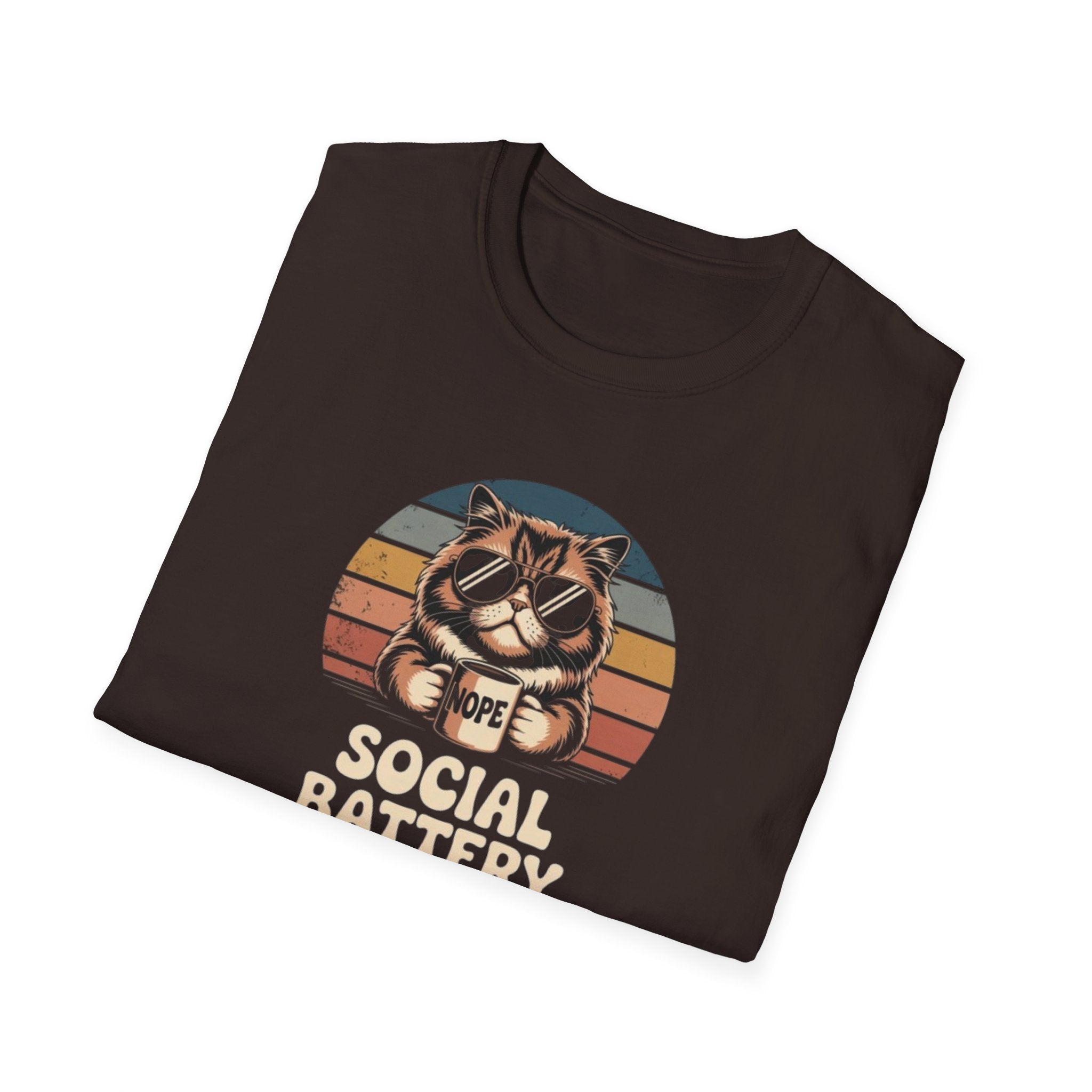 Social Battery Low Cat Retro Graphic T-Shirt