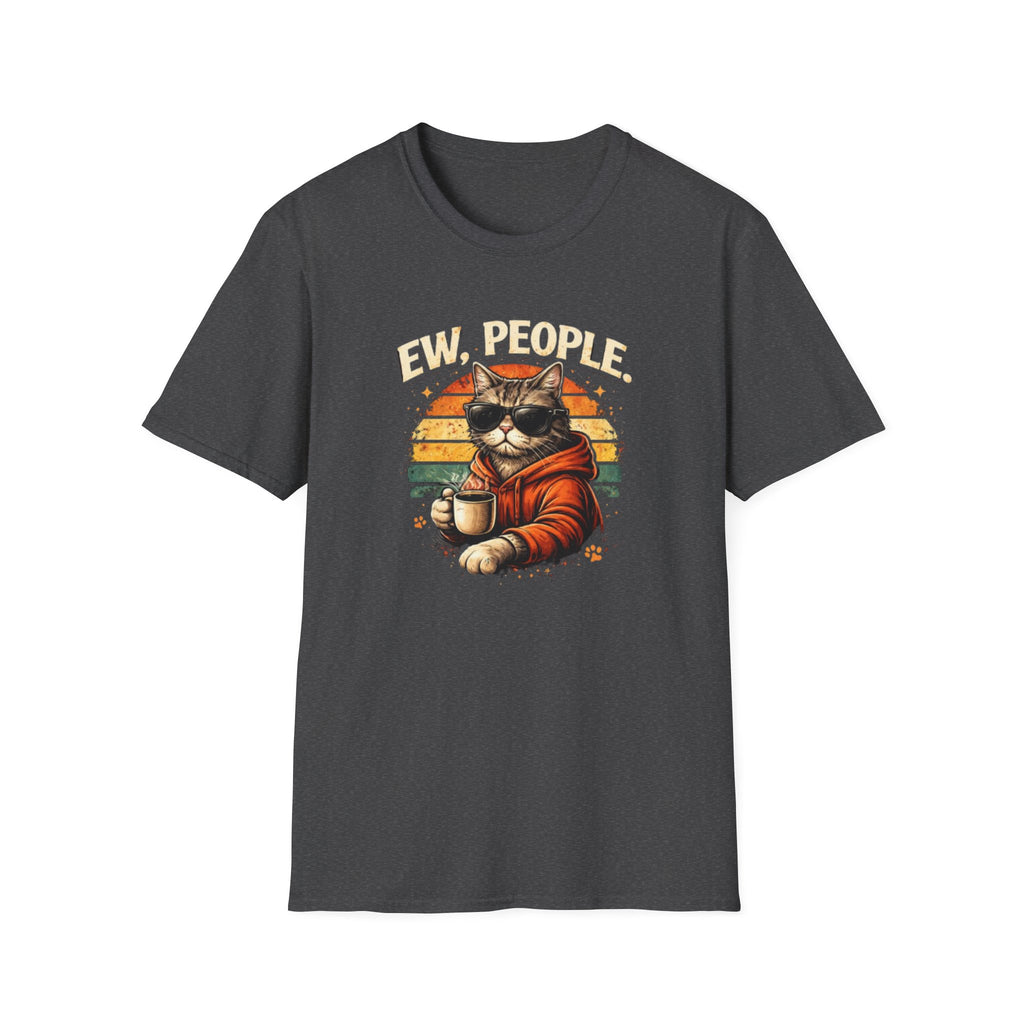 Cat Coffee Vintage T-Shirt — "Ew, People" Retro Cat with Mug Graphic