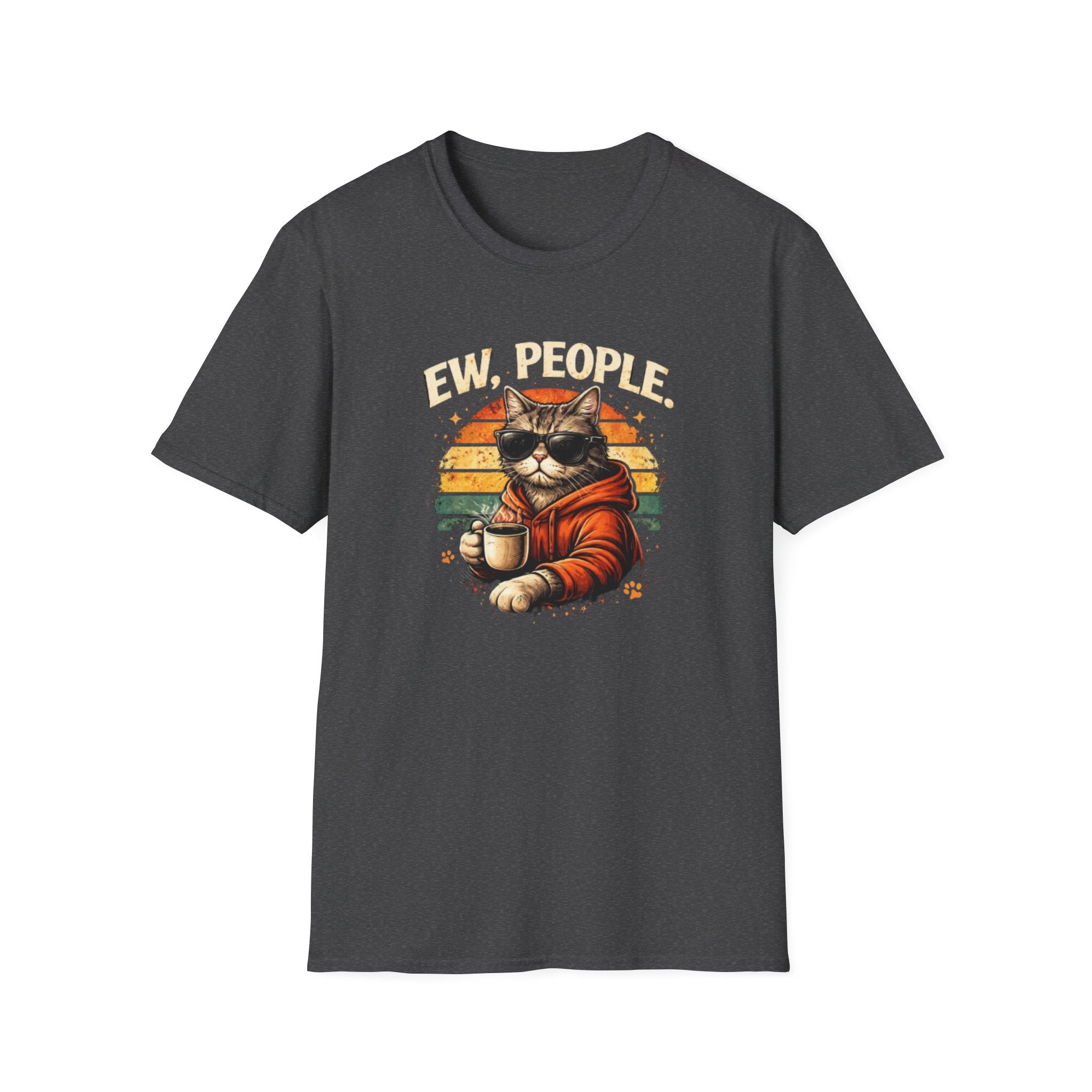 Cat Coffee Vintage T-Shirt — "Ew, People" Retro Cat with Mug Graphic